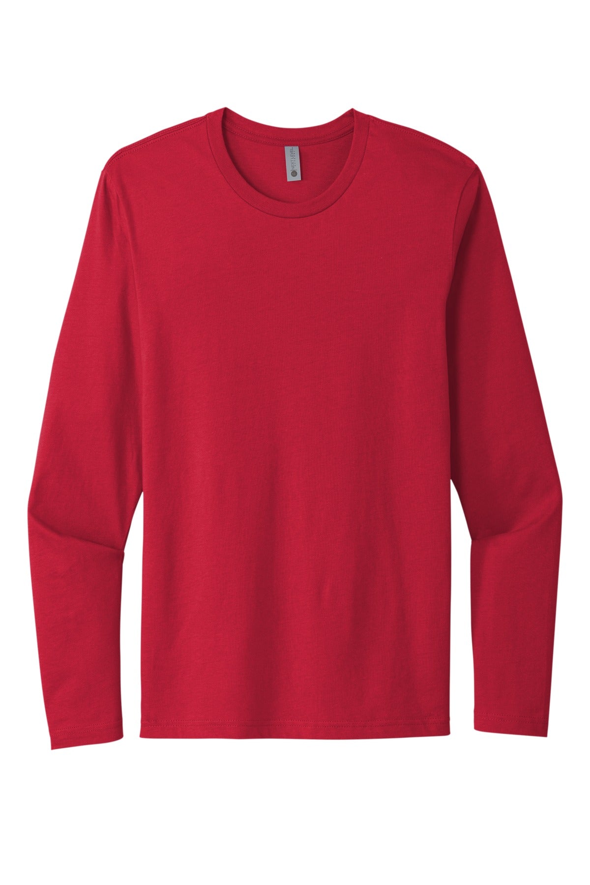 Front View of Red Next Level Apparel Cotton Long Sleeve Tee. NL3601