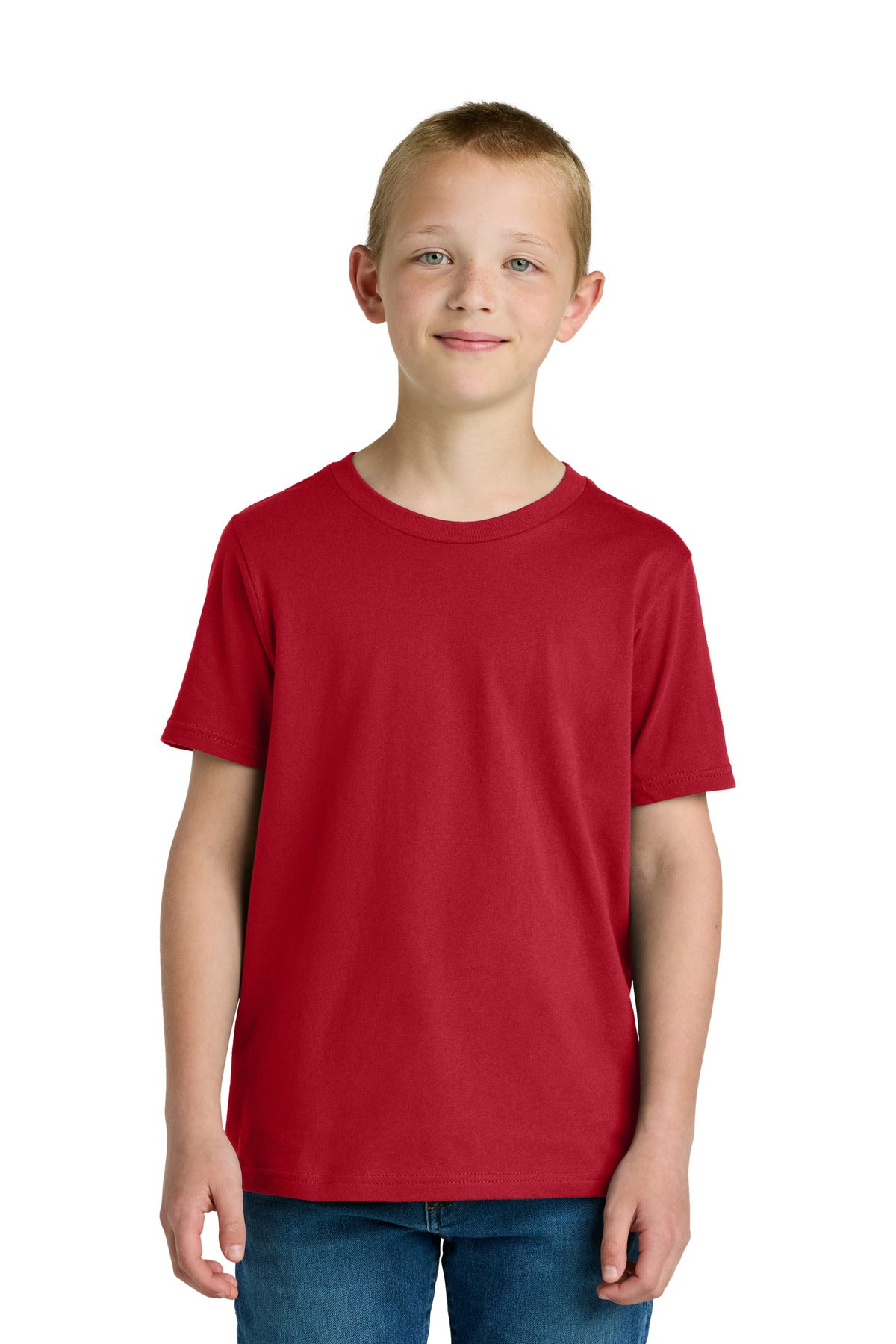 Front View of Red Next Level Apparel Youth Cotton Tee NL3310