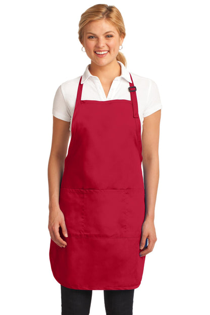 Front View of Red Port Authority Easy Care Full-Length Apron with Stain Release. A703