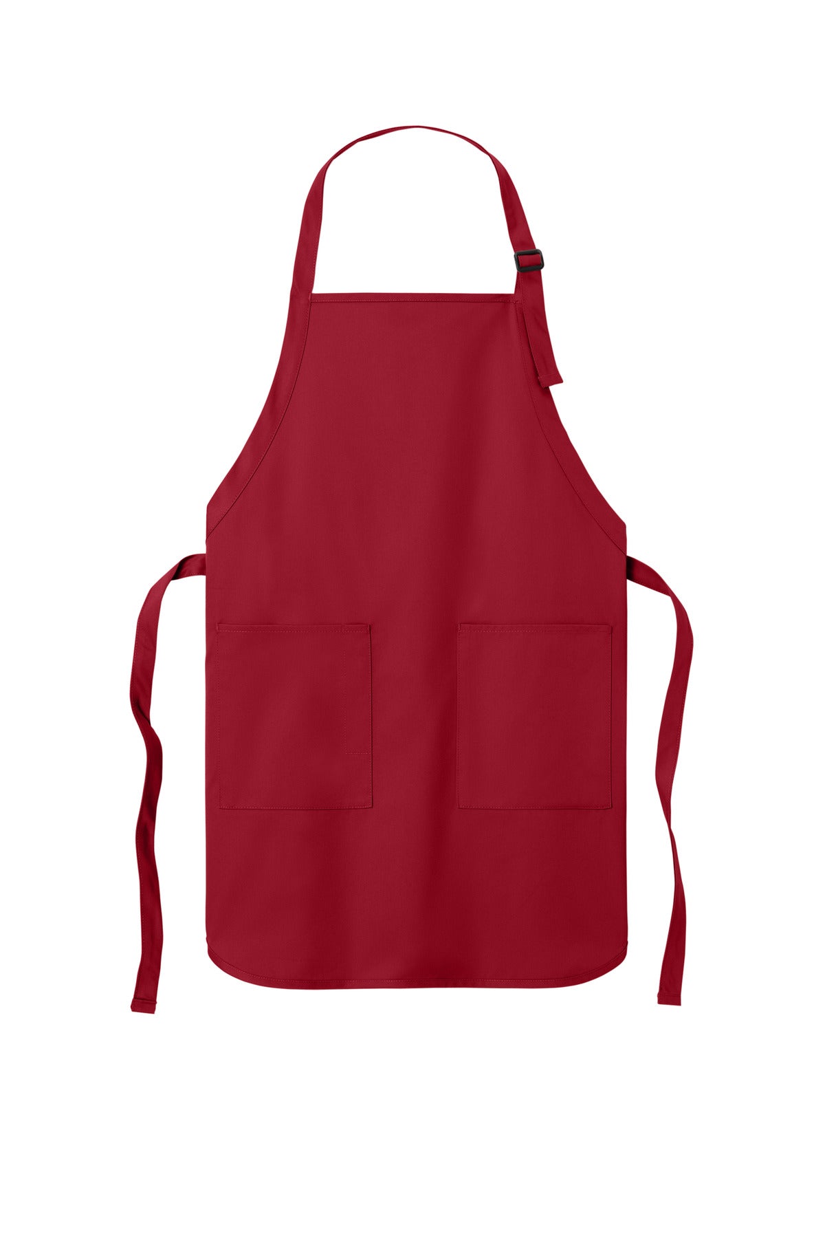 Front View of Red Port Authority Full-Length Two-Pocket Bib Apron. A600