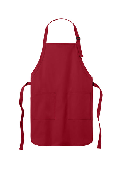 Front View of Red Port Authority Full-Length Two-Pocket Bib Apron. A600
