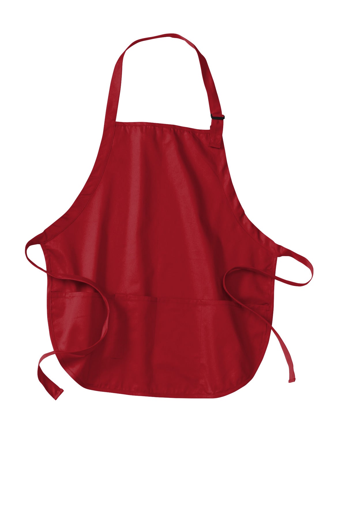 Front View of Red Port Authority Medium-Length Apron with Pouch Pockets. A510