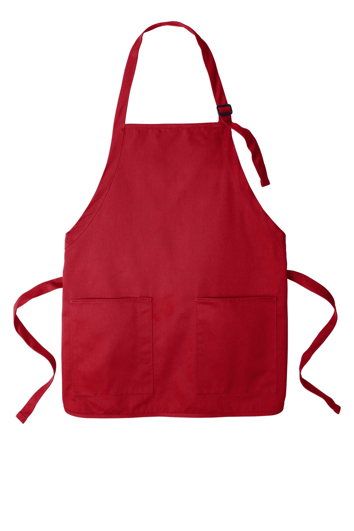 Front View of Red Port Authority Medium-Length Two-Pocket Bib Apron. A601