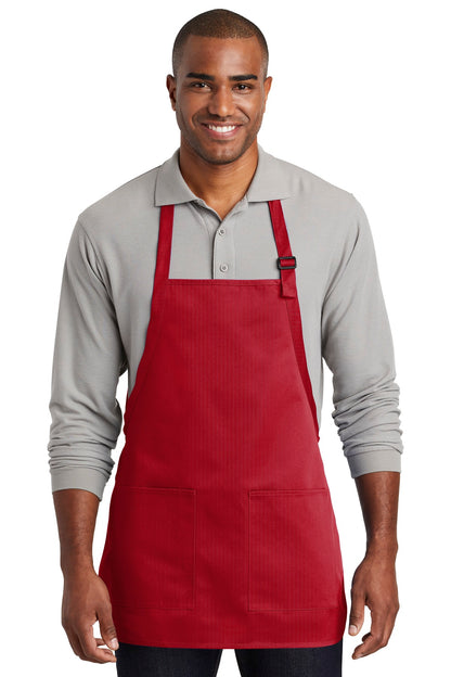 Front View of Red Port Authority Medium-Length Two-Pocket Bib Apron. A601