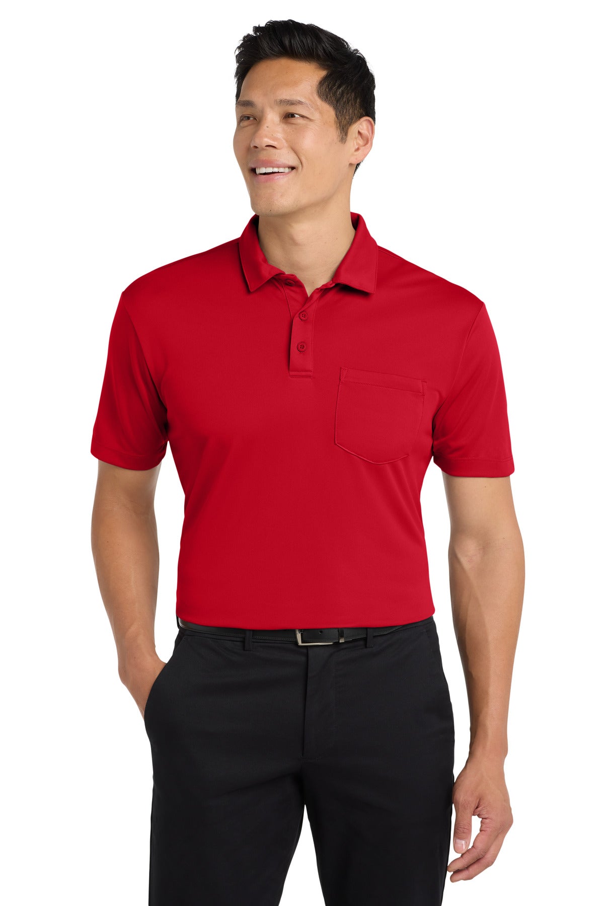 Front View of Red Port Authority Silk Touch Performance Pocket Polo. K540P