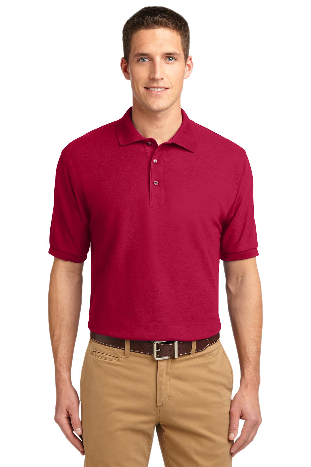 Front View of Red Port Authority Tall Silk Touch Polo. TLK500
