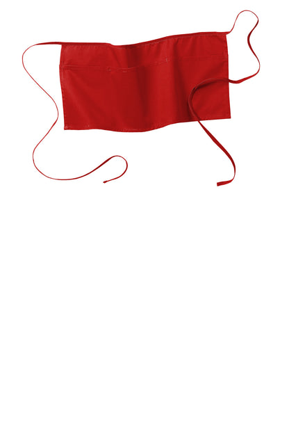 Front View of Red Port Authority Waist Apron with Pockets. A515