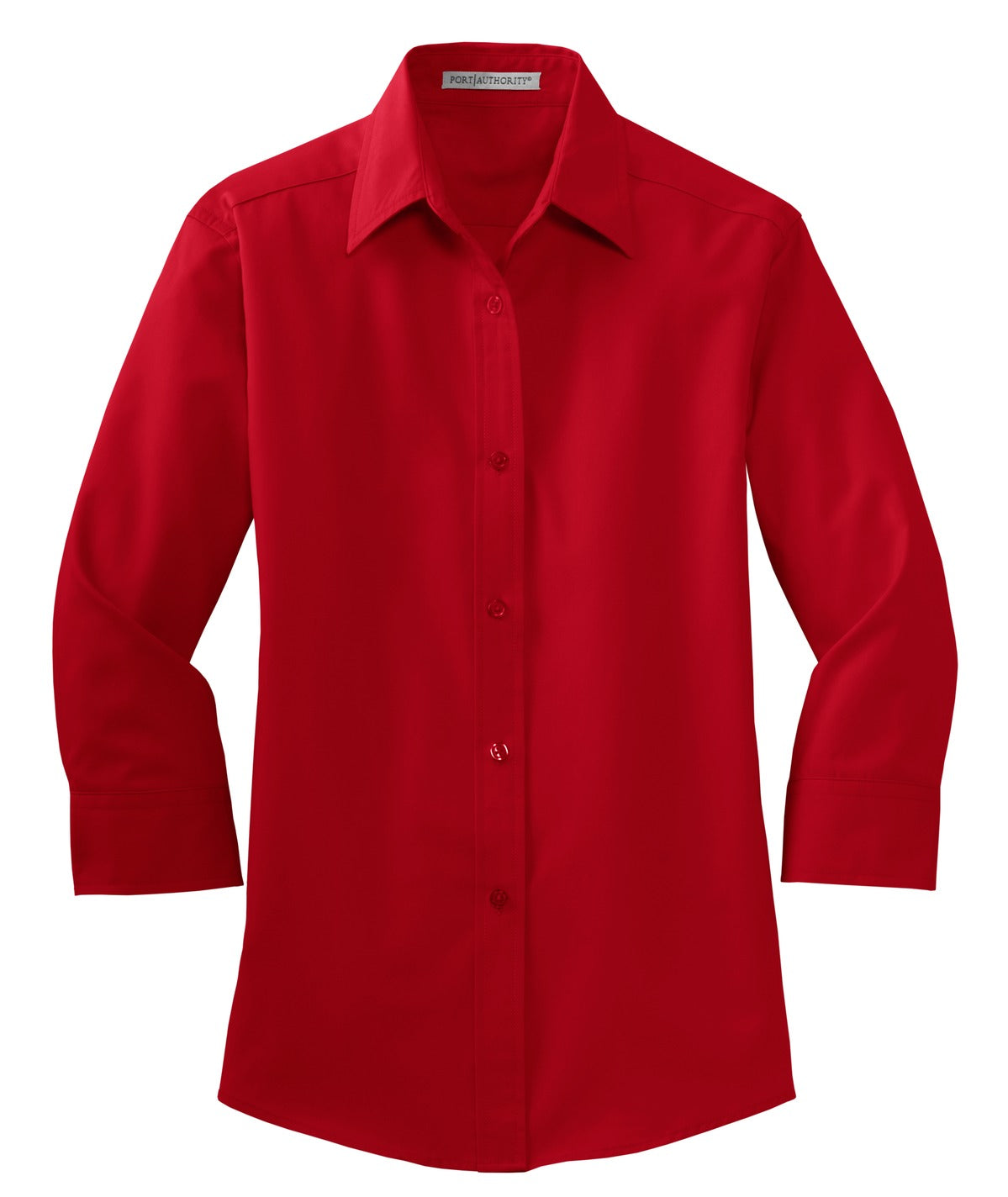 Front View of Red Port Authority Women's 3/4-Sleeve Easy Care Shirt. L612