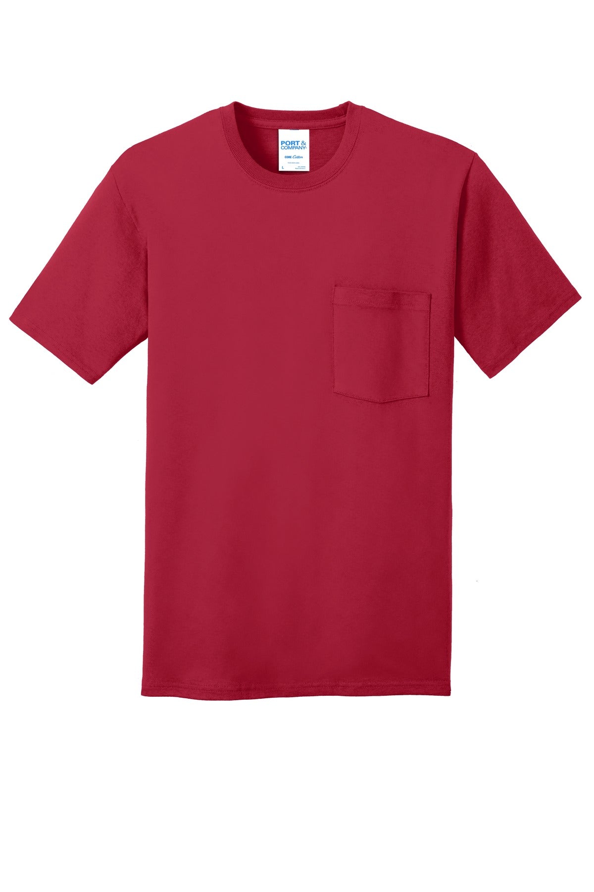 Front View of Red Port & Company Core Cotton Pocket Tee. PC54P