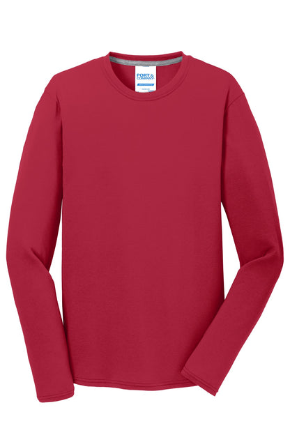 Front View of Red Port & Company Long Sleeve Performance Blend Tee. PC381LS