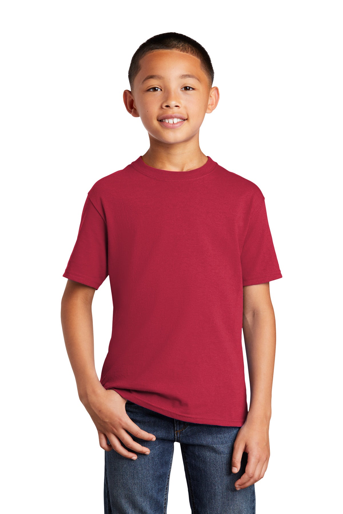 Front View of Red Port & Company Youth Core Cotton DTG Tee PC54YDTG