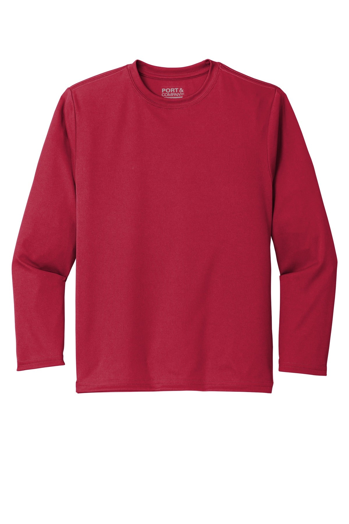 Front View of Red Port & Company Youth Long Sleeve Performance Tee PC380YLS