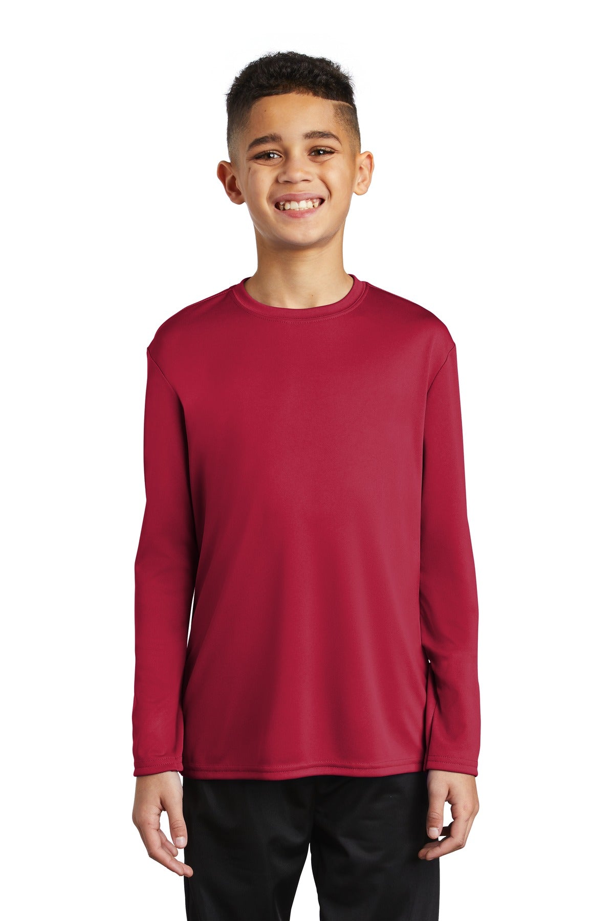 Front View of Red Port & Company Youth Long Sleeve Performance Tee PC380YLS