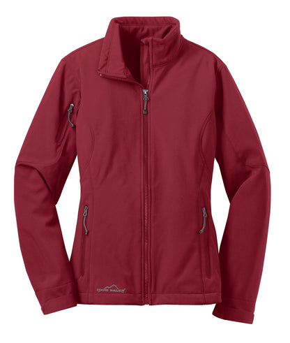 Front View of Red Rhubarb Eddie Bauer Women's Soft Shell Jacket. EB531