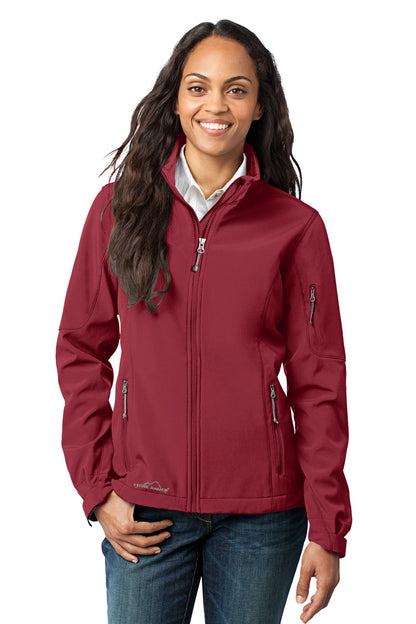 Front View of Red Rhubarb Eddie Bauer Women's Soft Shell Jacket. EB531