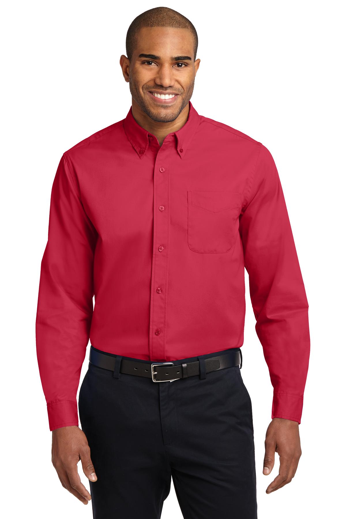 Front View of Red/Lt Stone Port Authority Extended Size Long Sleeve Easy Care Shirt S608ES