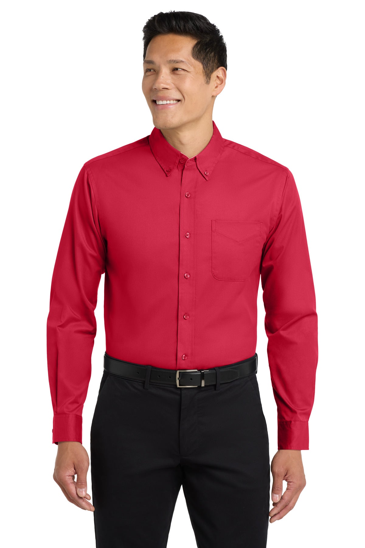 Front View of Red/Lt Stone Port Authority Extended Size Long Sleeve Easy Care Shirt S608ES