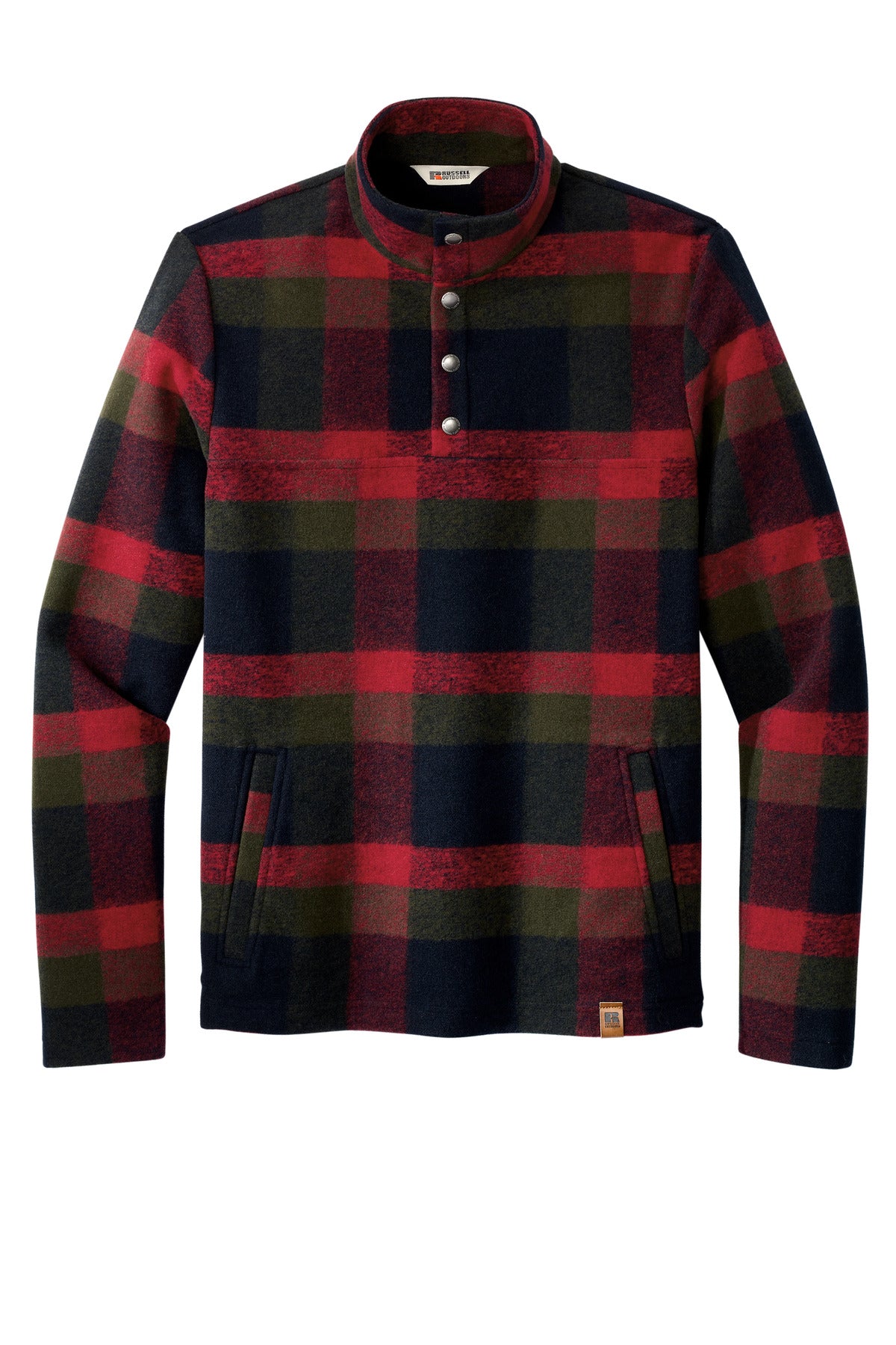 Front View of RedPlaid Russell Outdoors Basin Snap Pullover RU551 RU551