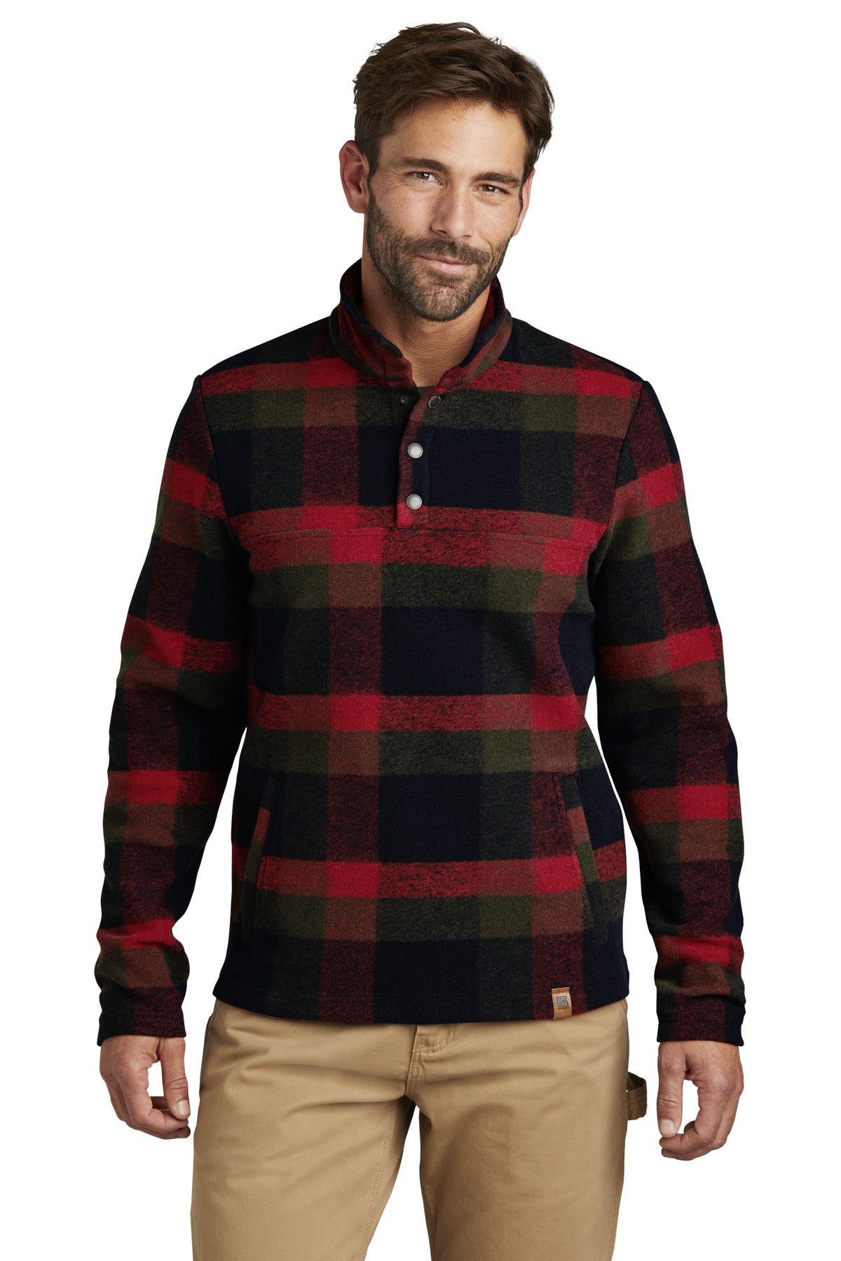 Front View of RedPlaid Russell Outdoors Basin Snap Pullover RU551 RU551