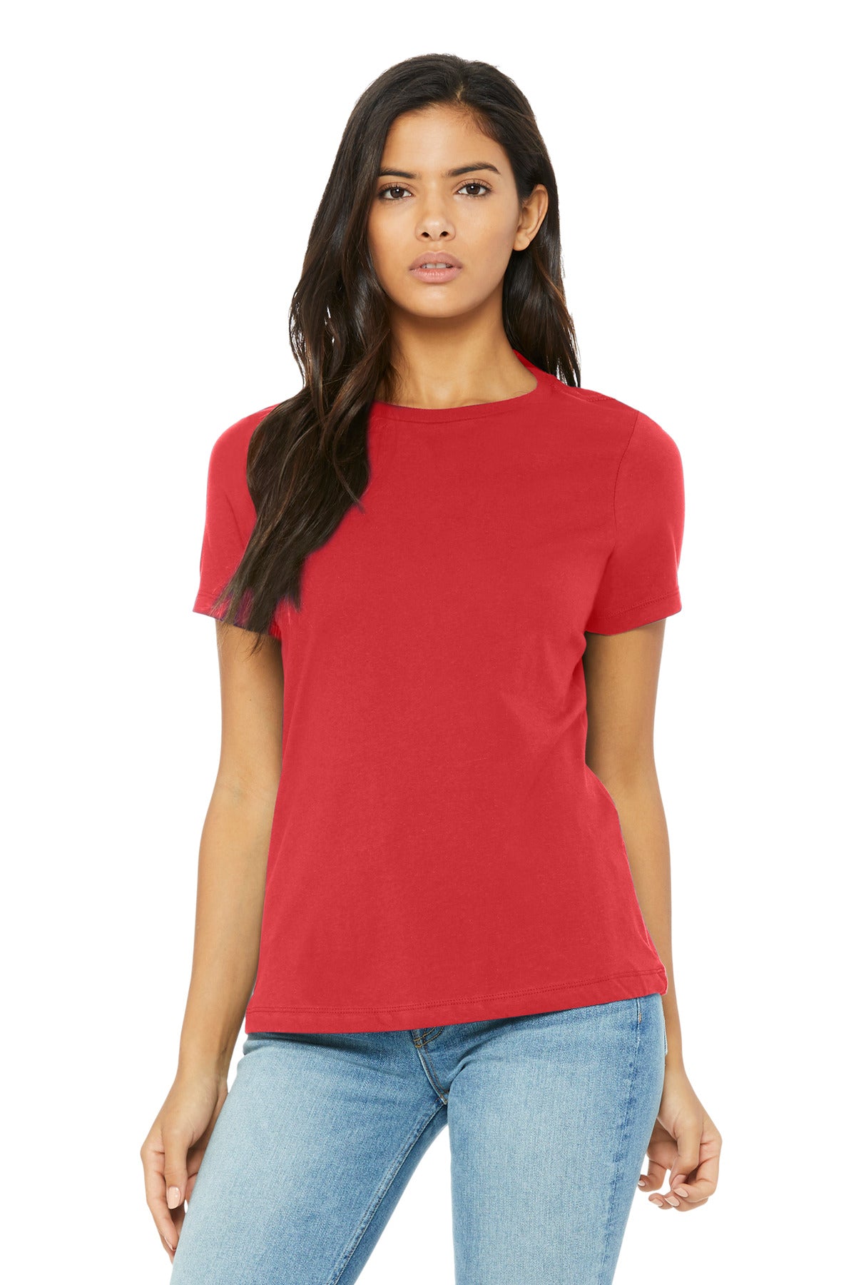 Front View of RedTB BELLA+CANVAS Women's Relaxed Triblend Tee BC6413