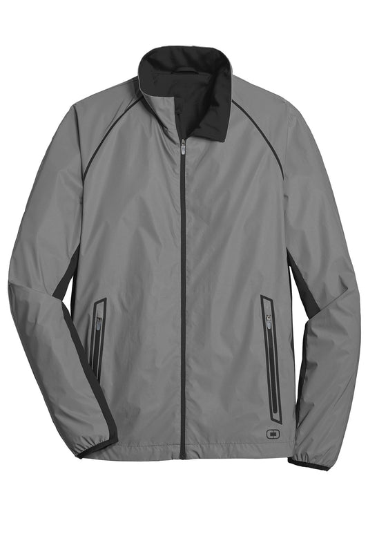 Front View of Reflctv/Blcktp OGIO Flash Jacket. OE711
