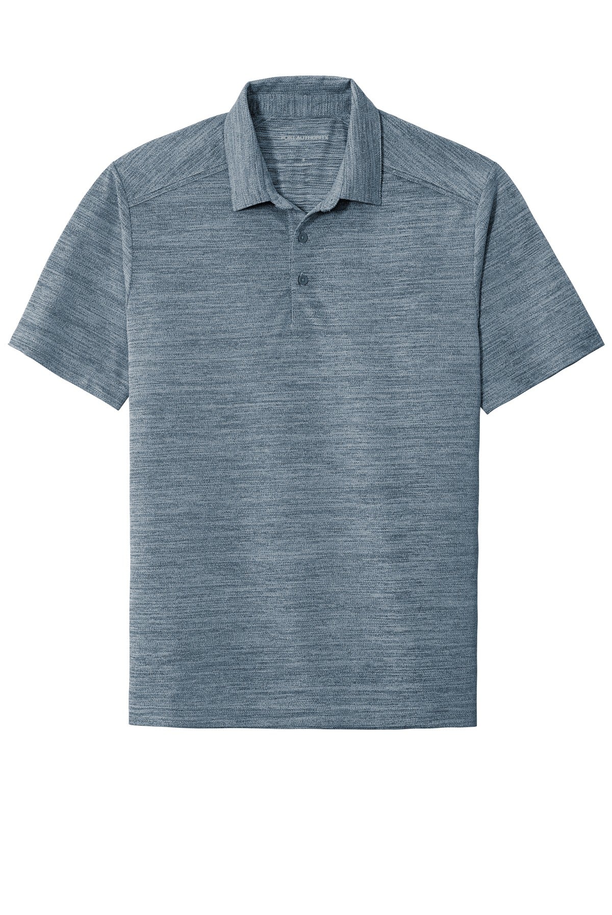 Front View of Reg Bl/Gsty Gy Port Authority Stretch Heather Polo K583