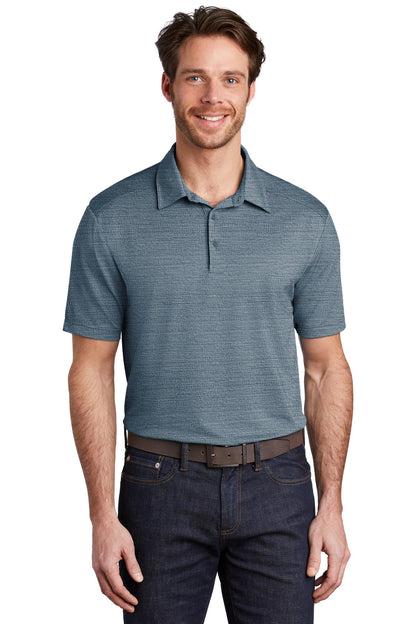 Front View of Reg Bl/Gsty Gy Port Authority Stretch Heather Polo K583
