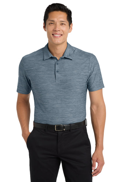Front View of Reg Bl/Gsty Gy Port Authority Stretch Heather Polo K583