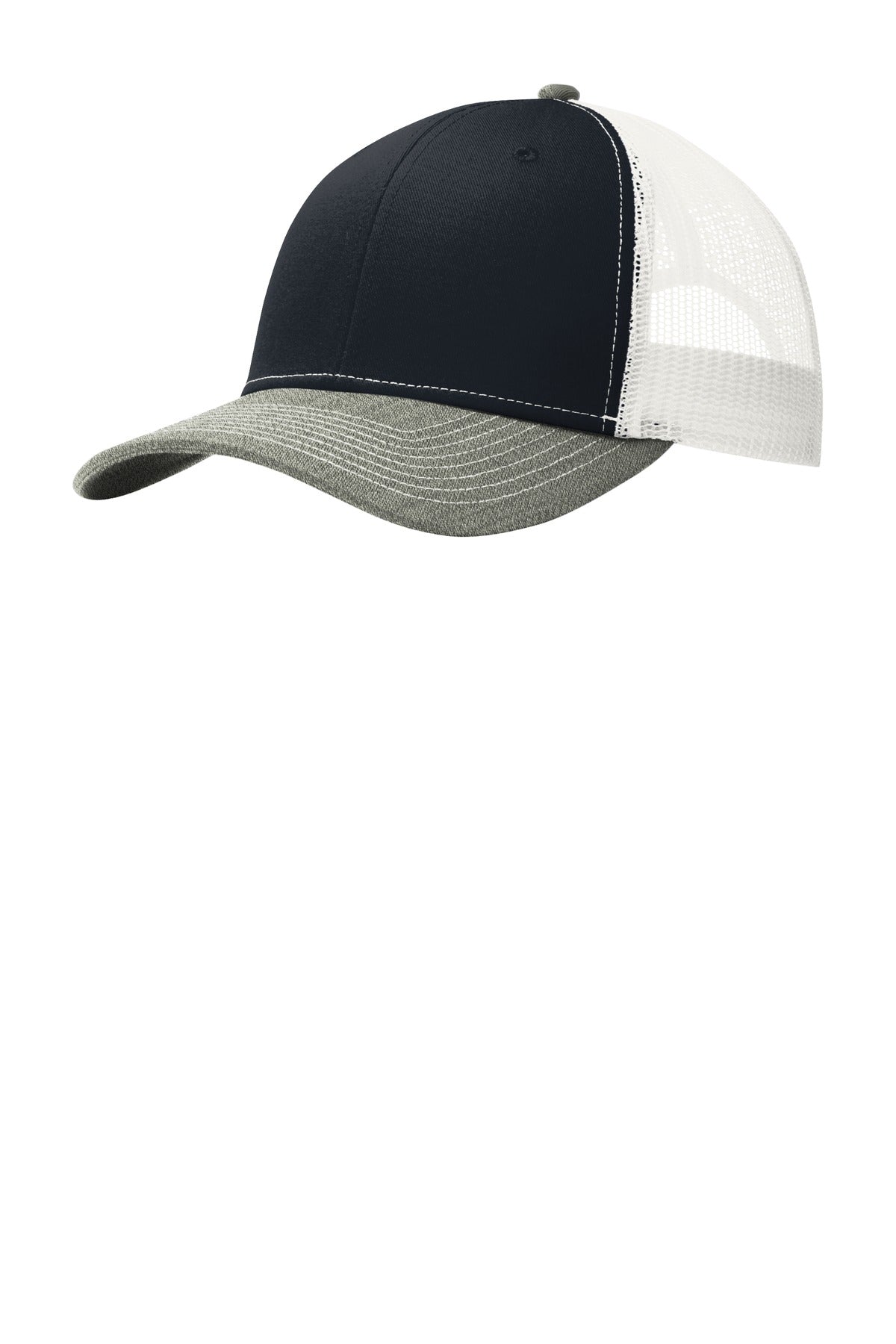 Front View of Rich Ny/H Gy/W Port Authority Snapback Trucker Cap. C112