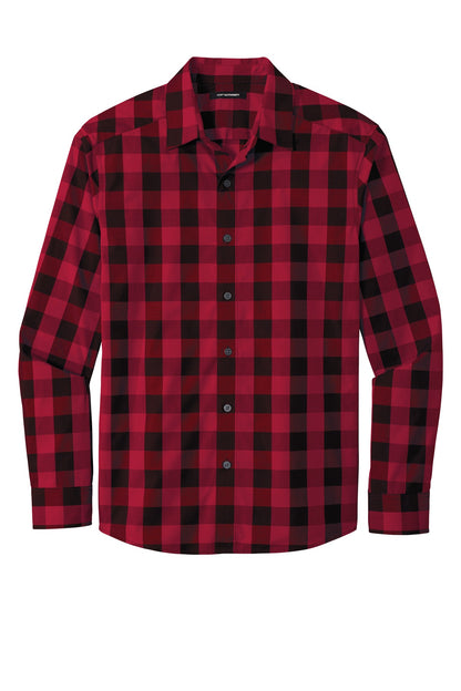 Front View of Rich Red Port Authority Everyday Plaid Shirt. W670