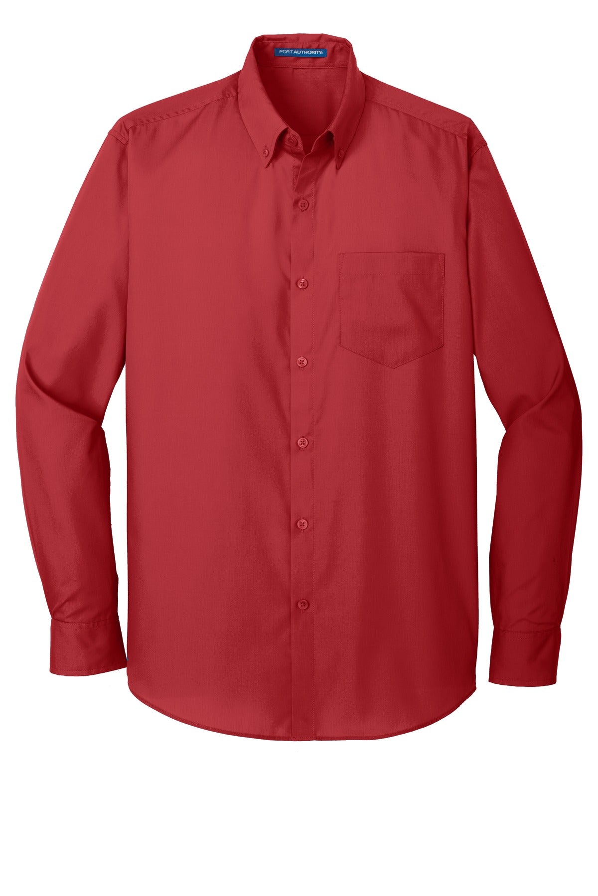 Front View of Rich Red Port Authority Long Sleeve Carefree Poplin Shirt. W100