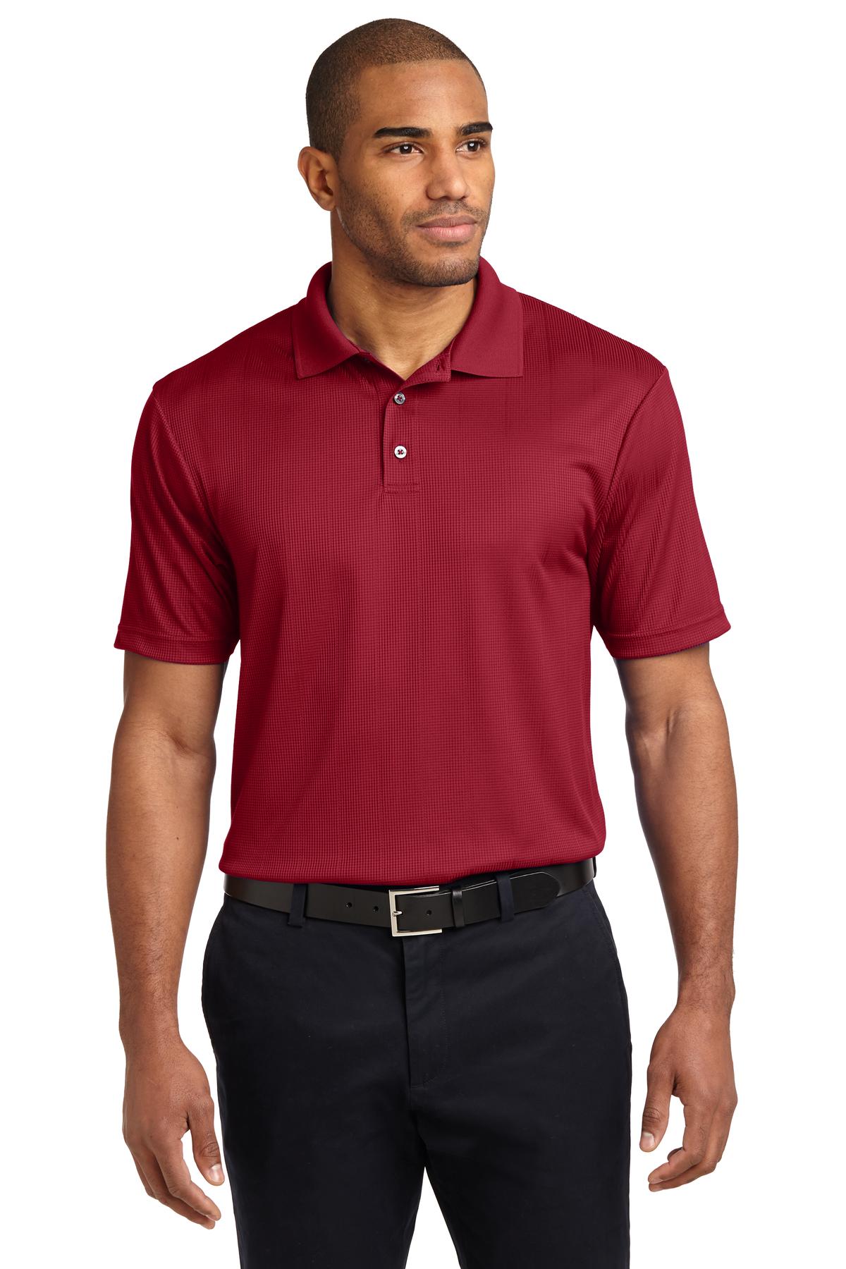 Front View of Rich Red Port Authority Performance Fine Jacquard Polo. K528