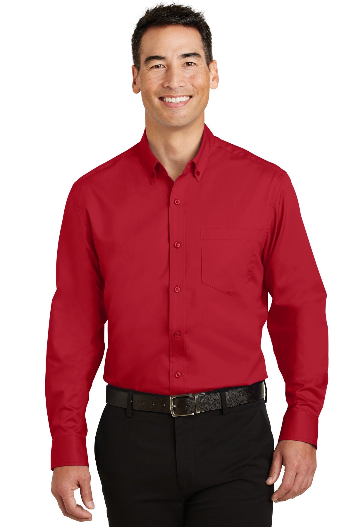 Front View of Rich Red Port Authority SuperPro Twill Shirt. S663