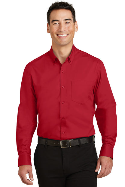 Front View of Rich Red Port Authority SuperPro Twill Shirt. S663