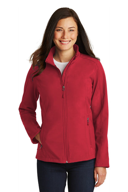 Front View of Rich Red Port Authority Women's Core Soft Shell Jacket. L317