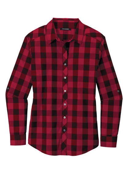 Front View of Rich Red Port Authority Women's Everyday Plaid Shirt. LW670