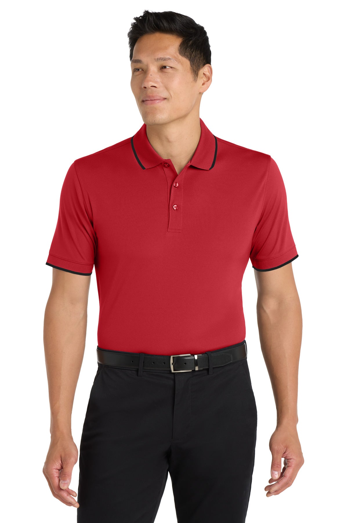 Front View of Rich Red/Dp Bk Port Authority Dry Zone UV Micro-Mesh Tipped Polo. K111