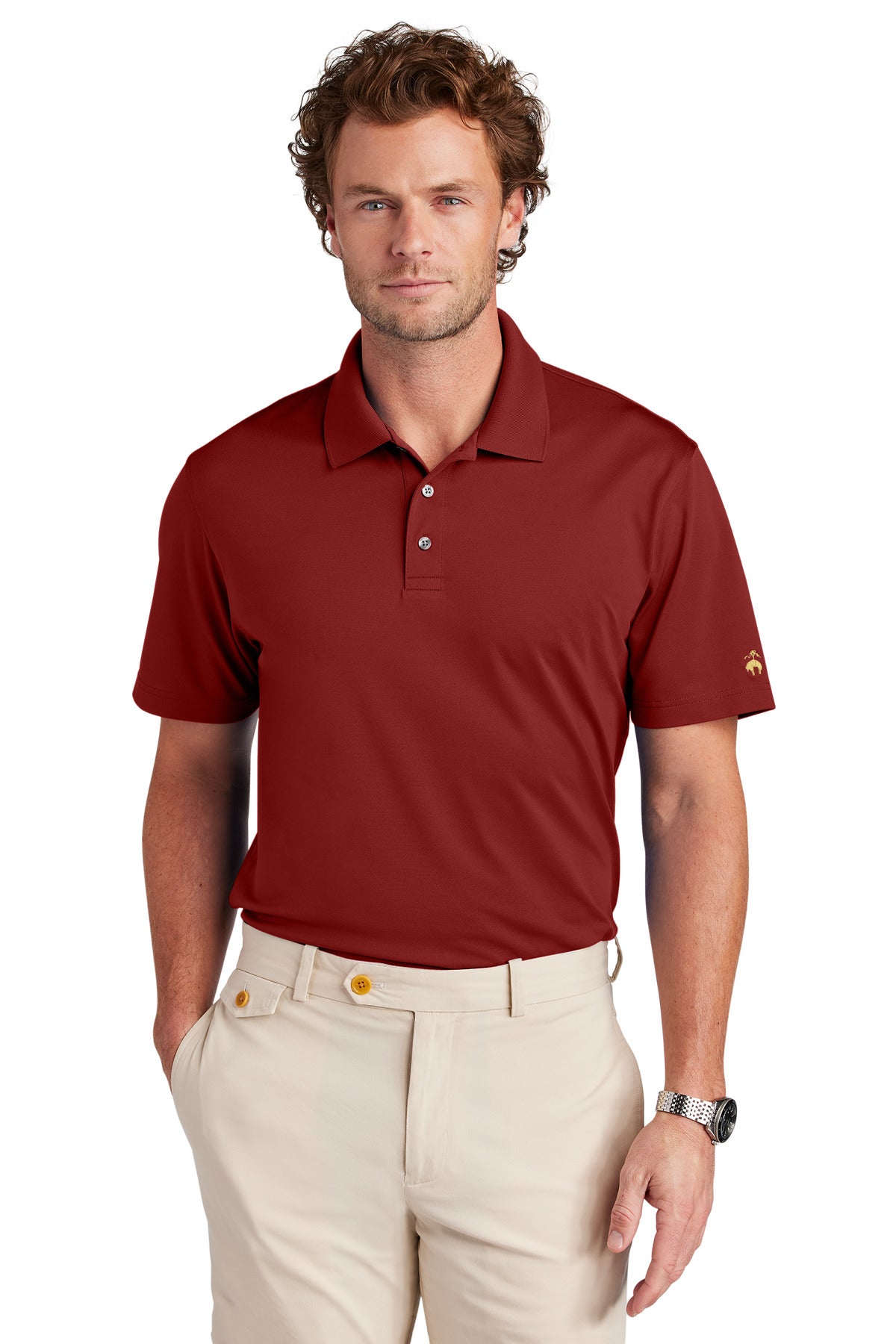 Front View of RichRed Brooks Brothers Mesh Pique Performance Polo BB18220