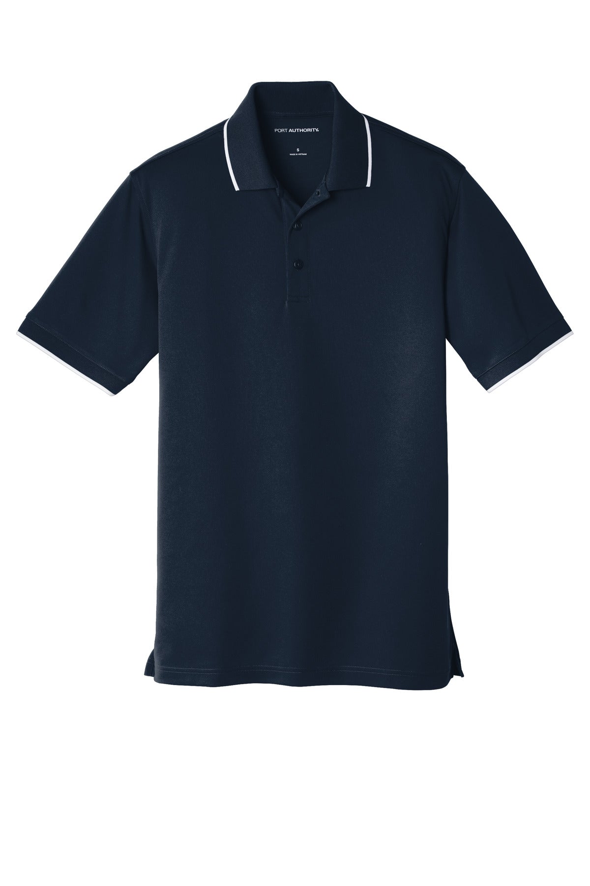 Front View of River Bl Ny/Wh Port Authority Dry Zone UV Micro-Mesh Tipped Polo. K111