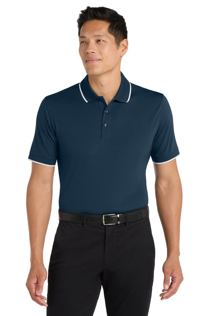 Front View of River Bl Ny/Wh Port Authority Dry Zone UV Micro-Mesh Tipped Polo. K111