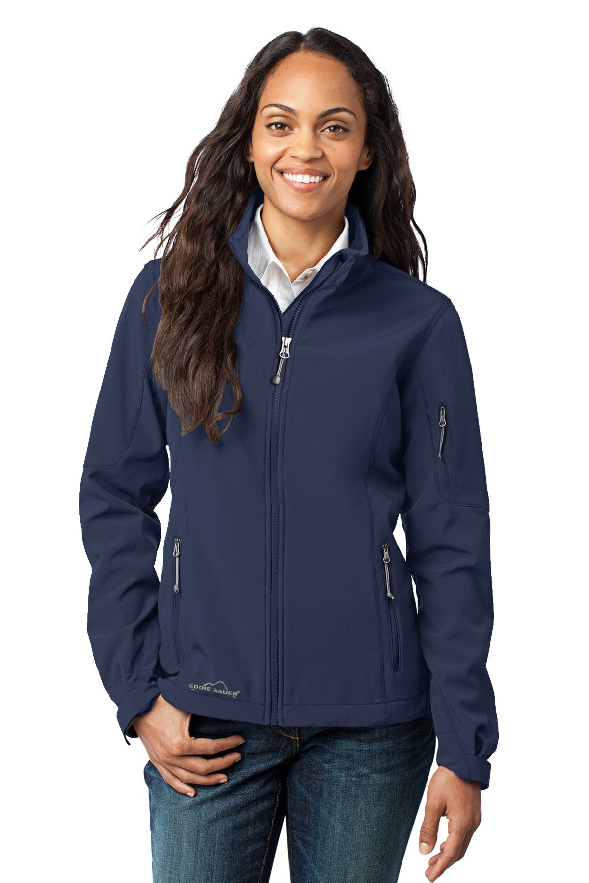 Front View of River Blue Eddie Bauer Women's Soft Shell Jacket. EB531