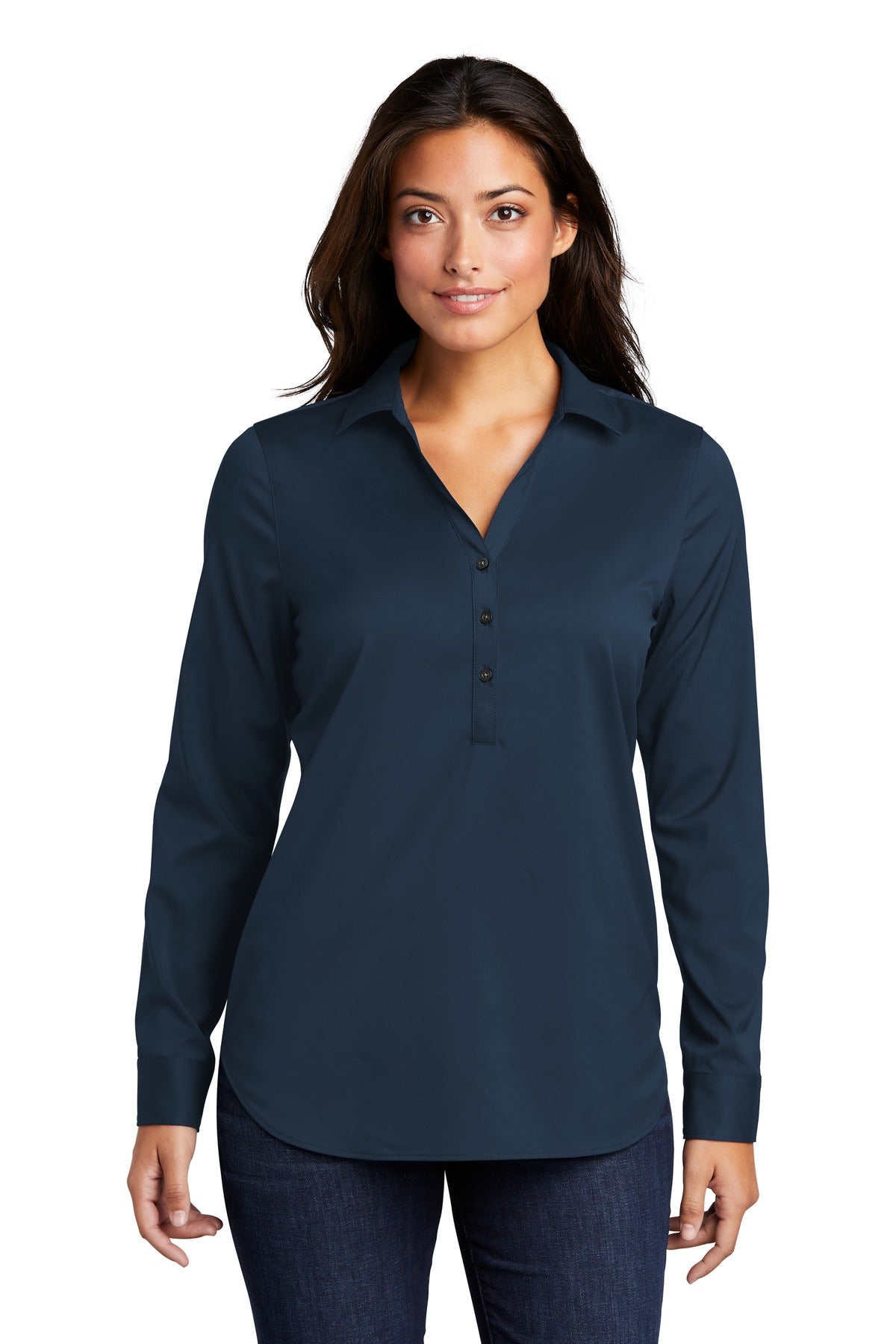Front View of River Blue Nvy Port Authority Ladies City Stretch Tunic LW680