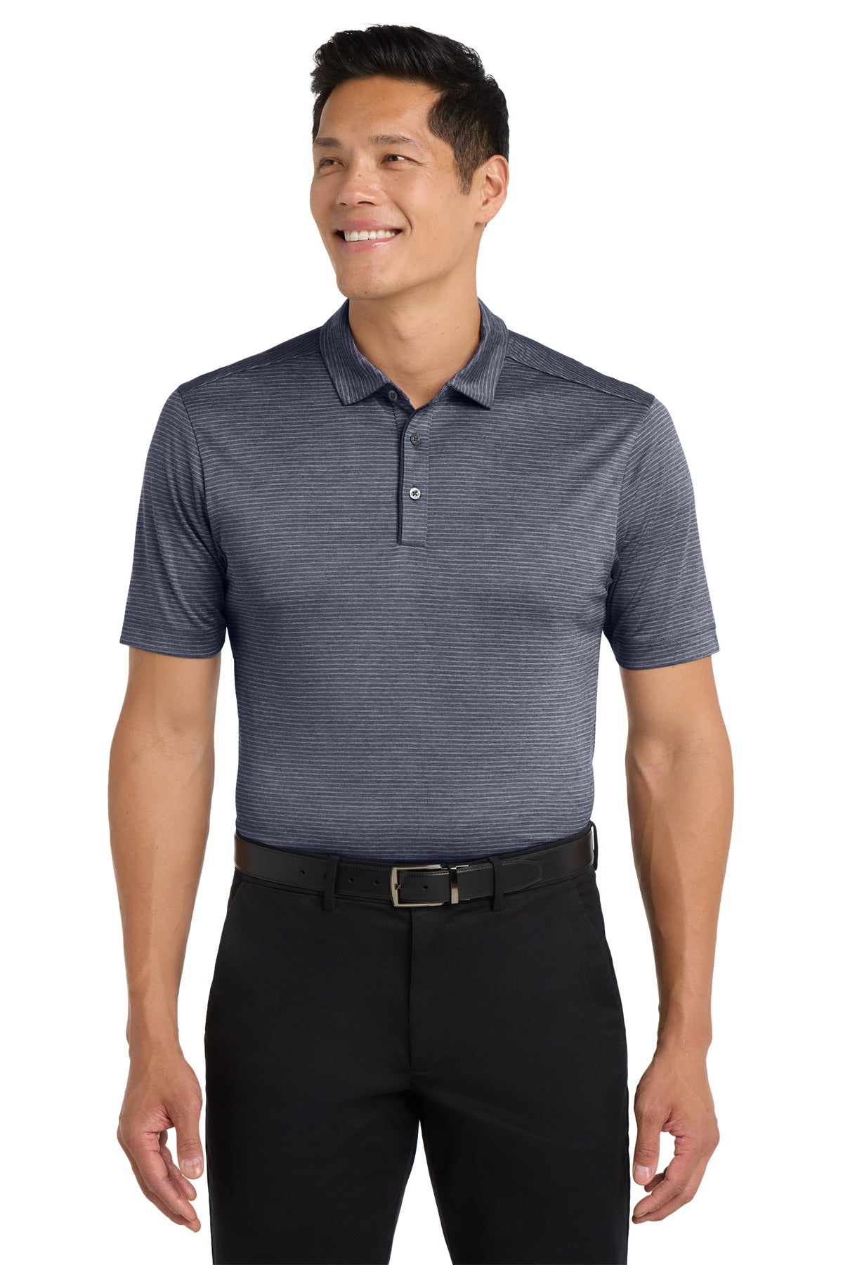 Front View of River Blue Nvy Port Authority Shadow Stripe Polo. K585