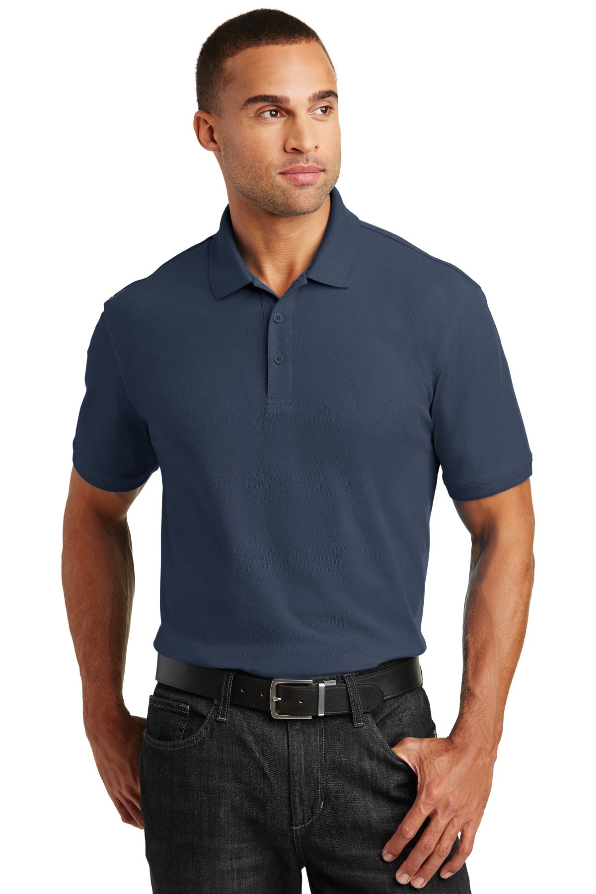 Front View of River Blue Nvy Port Authority Tall Core Classic Pique Polo. TLK100