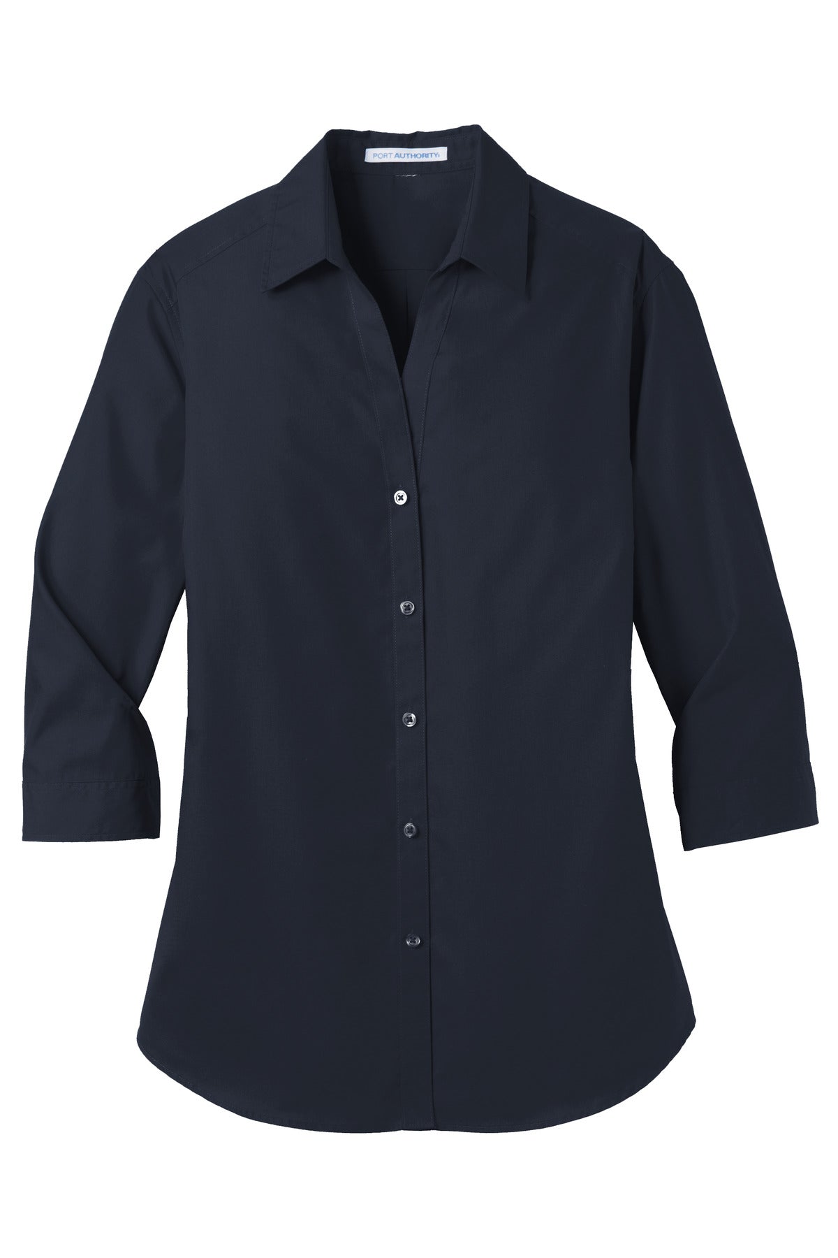 Front View of River Blue Nvy Port Authority Women's 3/4-Sleeve Carefree Poplin Shirt. LW102
