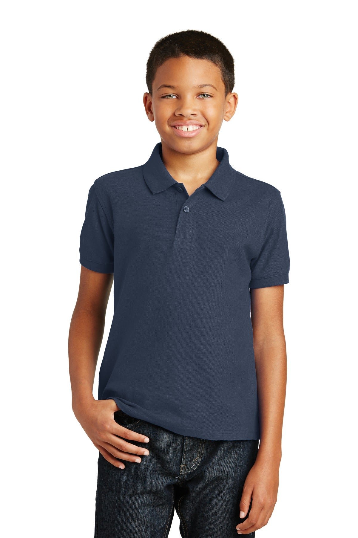Front View of River Blue Nvy Port Authority Youth Core Classic Pique Polo. Y100