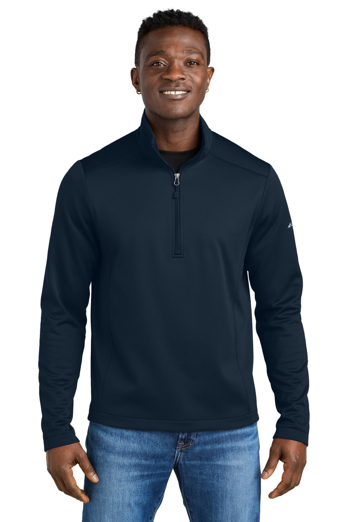 Front View of RiverBlNv Eddie Bauer Smooth Mid Layer Fleece 1/2-Zip EB2360
