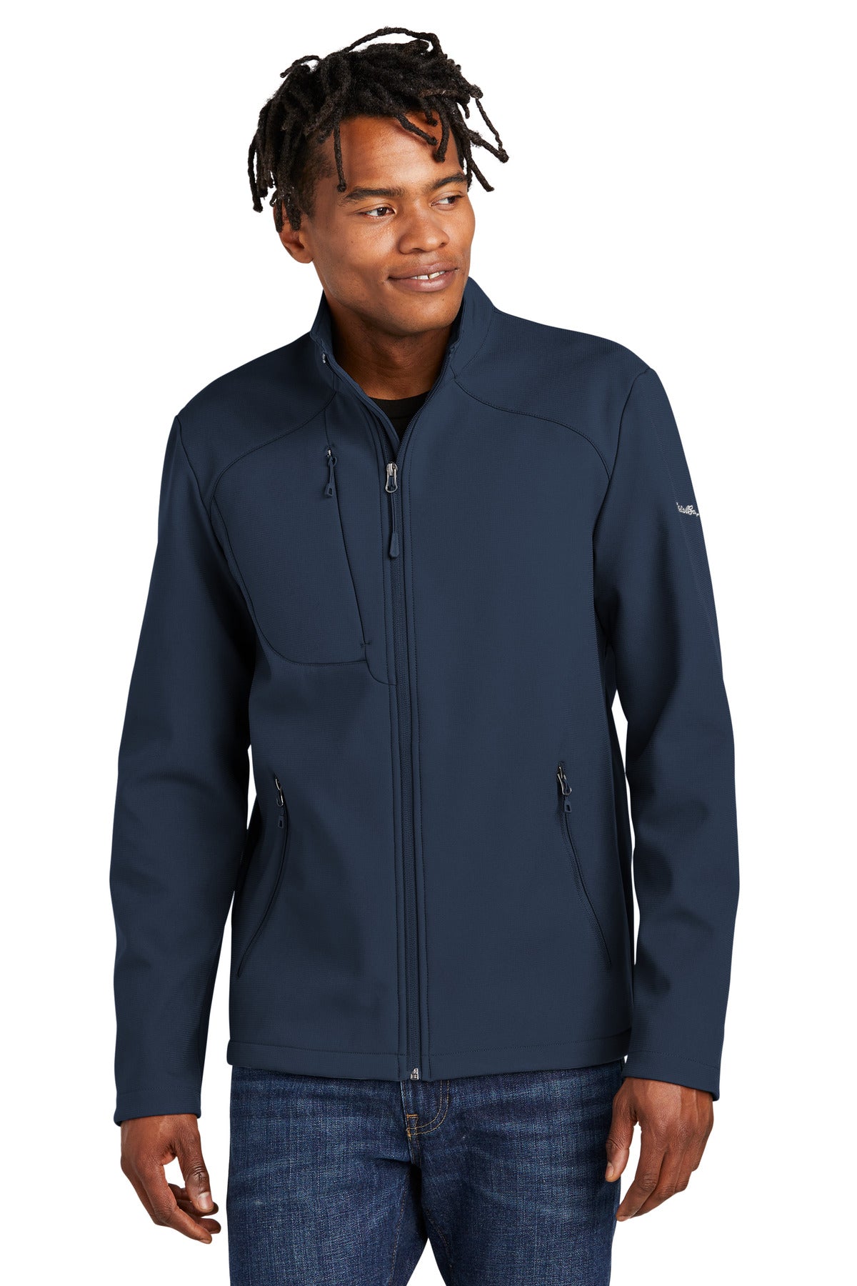 Front View of RiverBlNv Eddie Bauer Stretch Soft Shell Jacket EB544