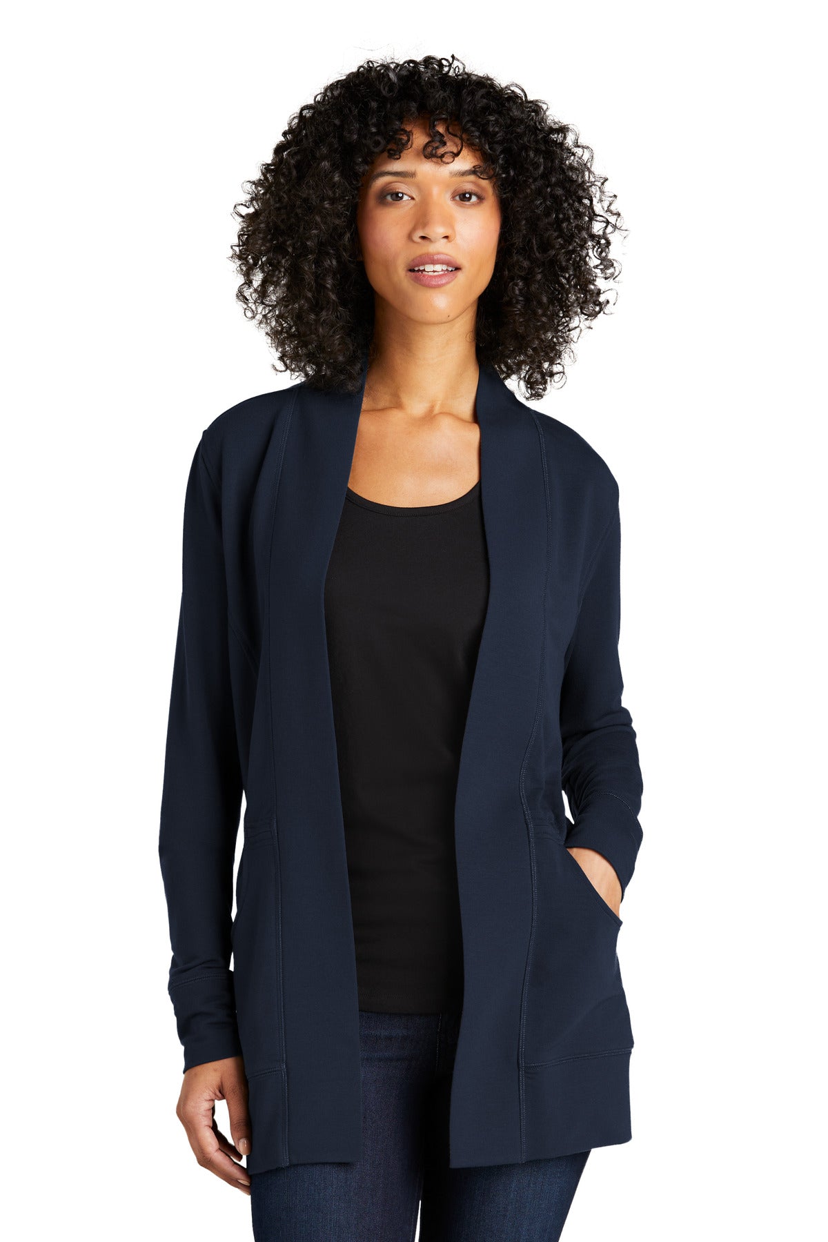 Front View of RiverBlNv Port Authority Women's Microterry Cardigan LK825