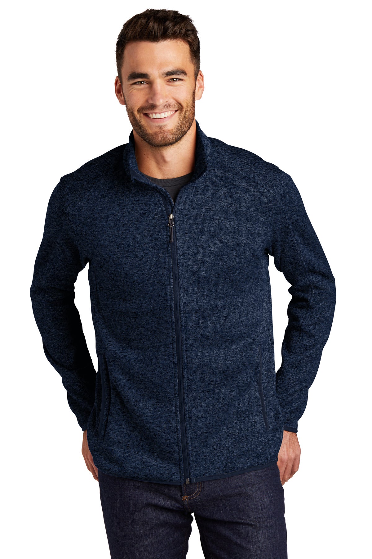 Front View of RiverBlNvH Port Authority Sweater Fleece Jacket. F232